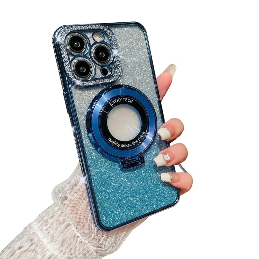 Blue Glitter iPhone 13pro Case with Ring Holder